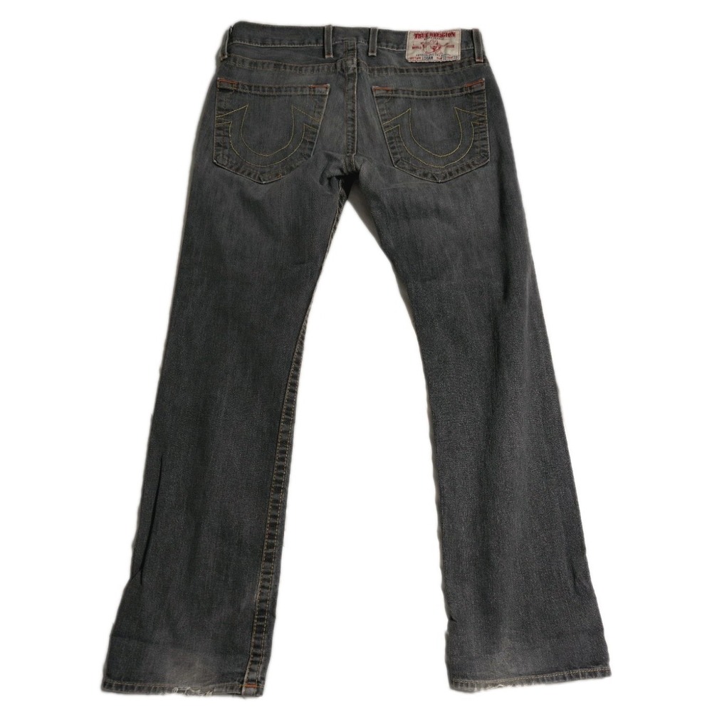 True Religion Logan Jeans Mens 38x33 Gray Wash Bootcut Made USA Buddha